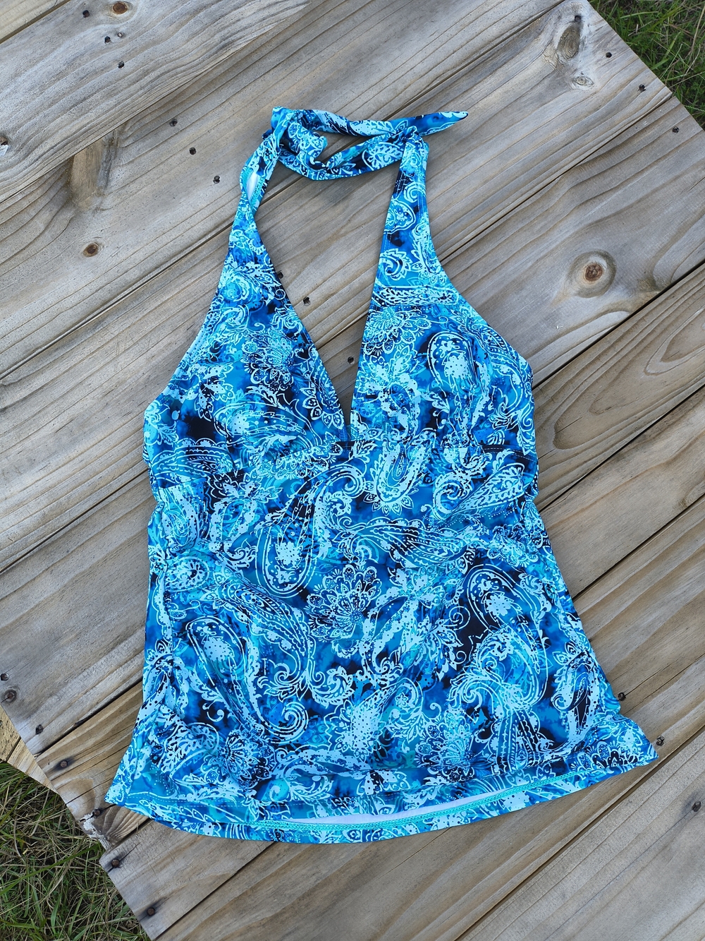 NWT Holipick Blue Paisley Halter Tankini Swim Top